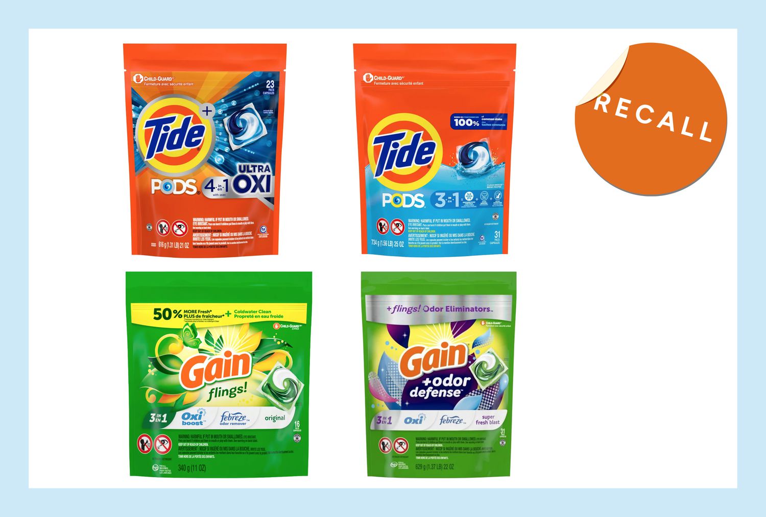 Énorme rappel de sachets de détergent à lessive Procter & Gamble