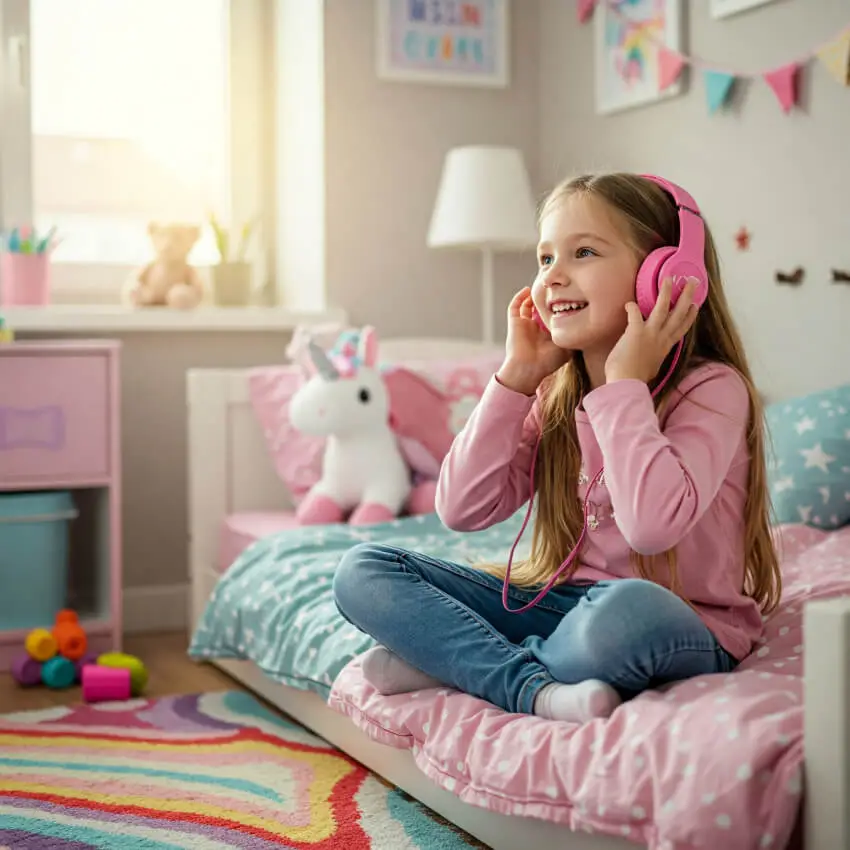 La fille écoute de la musique
