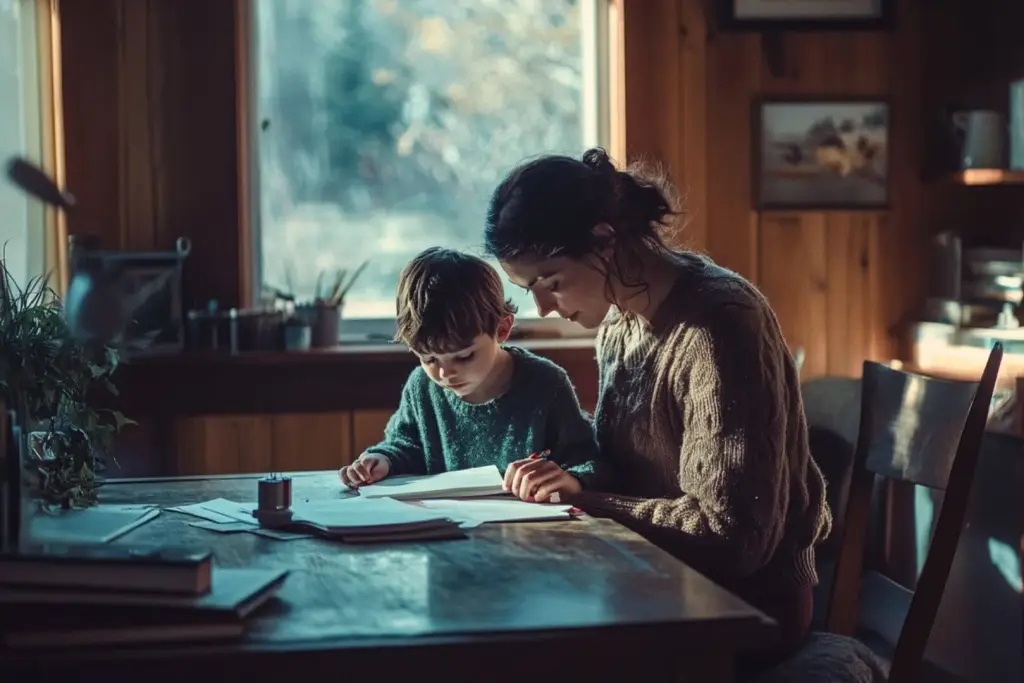 Mère et fils étudient