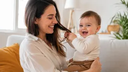 Les bébés attrapent les cheveux de leur mère