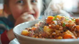 Les lentilles aux légumes sont un ragoût sain et rapide que les enfants aiment beaucoup.